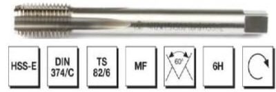 HSS - E DIN 374-C Metrik İnce Vidalı Düz Kanallı Makina Kılavuzu - 1